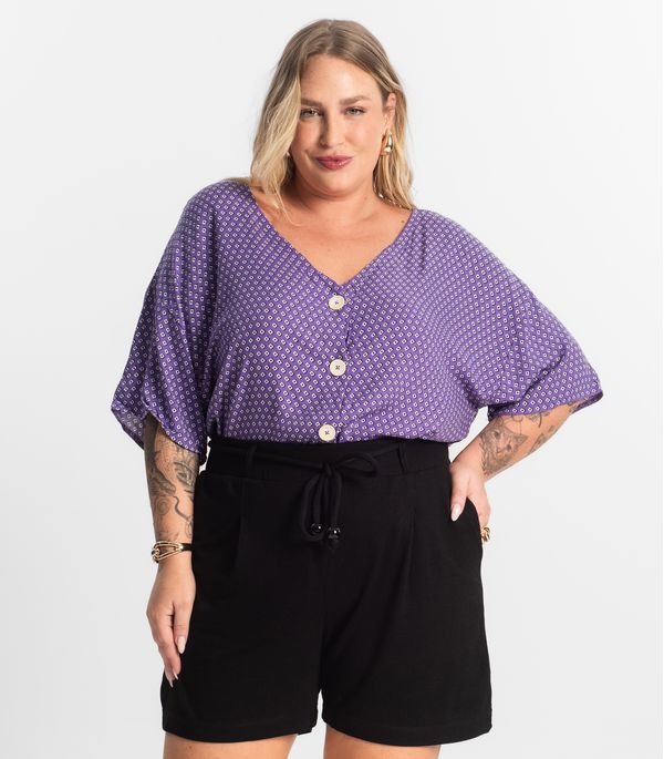 Camisa Feminina Plus Size Estampada Secret Glam Roxo Plus G4