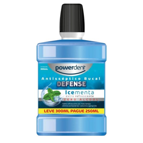 Antisséptico Bucal Powerdent Defense Ice Menta Zero Álcool 250ml