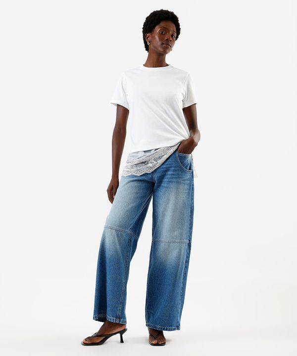 calça skater feminina jeans cintura baixa azul 38