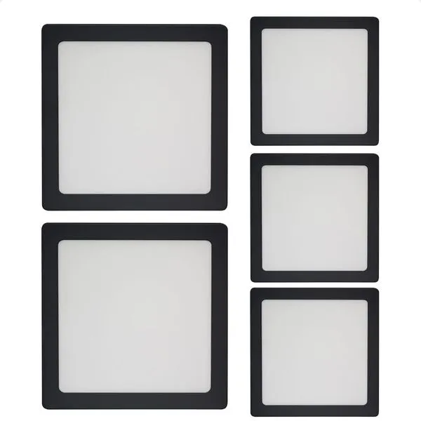 Kit 5 Painéis de LED Quadrado Sobrepor 18W 6500K Branco Frio Bivolt Preto Blumenau Iluminação Kit 5 Painéis de LED Quadrado Sobrepor 18W 6500K Bivolt Preto Blumenau Iluminação