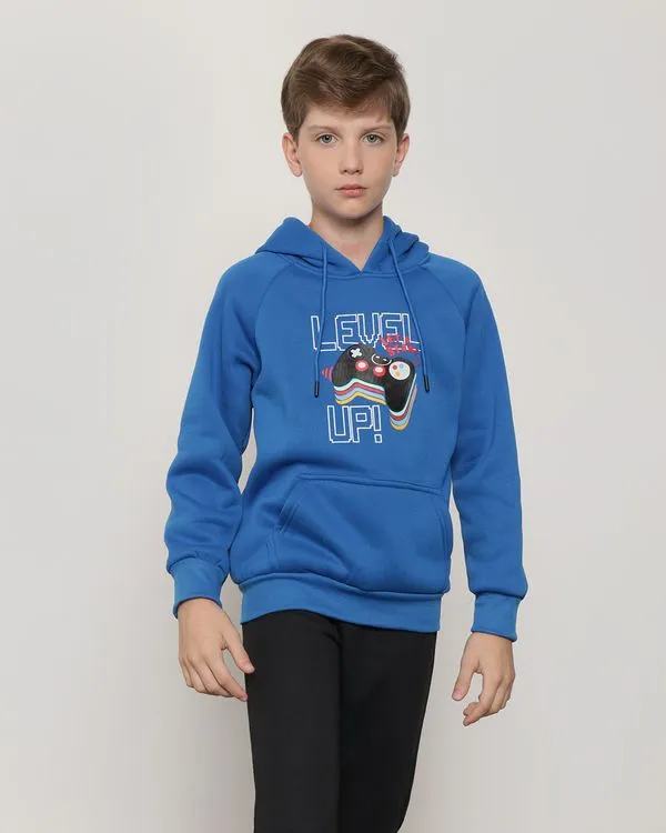 Blusão Moletom Infantil Com Capuz Level Azul 4