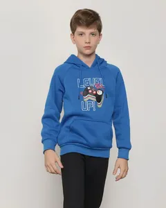 Blusão Moletom Infantil Com Capuz Level Azul 4