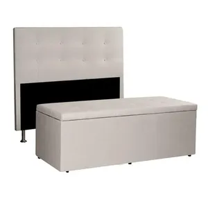 Kit Cabeceira E Calçadeira Baú King 1,95m Berlim Suede - Pallazio Cor Azul Marinho