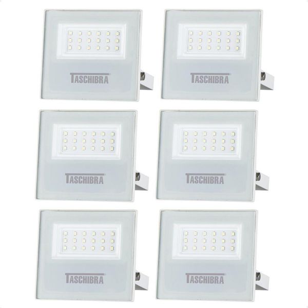 Kit 6 Refletor Holofote Taschibra Led Tr Slim 20w Verde Prova Da água Ip65 Branco Bivolt