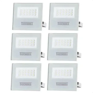 Kit 6 Refletor Holofote Taschibra Led Tr Slim 20w Verde Prova Da água Ip65 Branco Bivolt