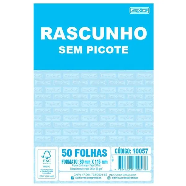 BLOCO PARA RASCUNHO SEM PICOTE 80X115 50FLS.