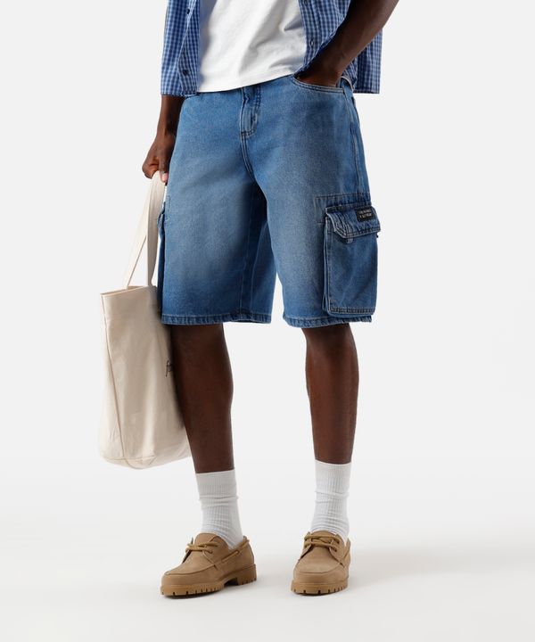bermuda cargo masculina jeans azul 46