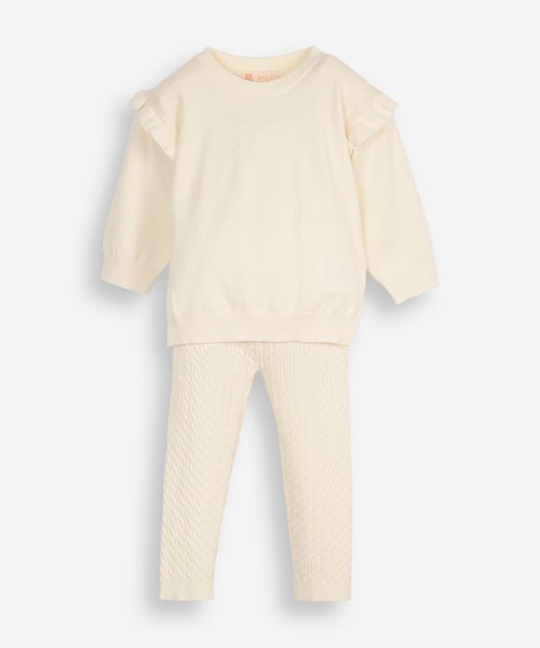 conjunto infantil longo tricot bege 3-6
