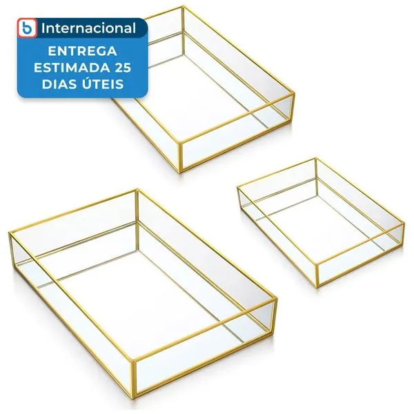 Organizador De Banheiro Jetec 03 Peças Dourado A-MBI