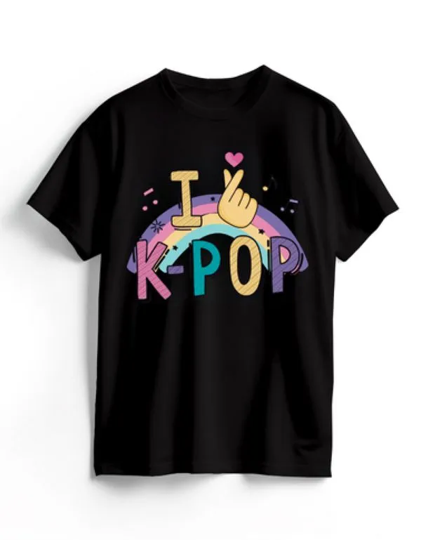 Camiseta Algodão Preta K-Pop Finger Heart 14 / Preto
