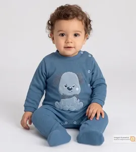 Macacão Suedine Doguinho Azul - G
