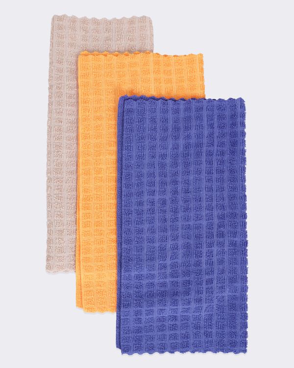 Kit 3 Panos Microfibra 30cmx30cm Azul Bege Laranja UN