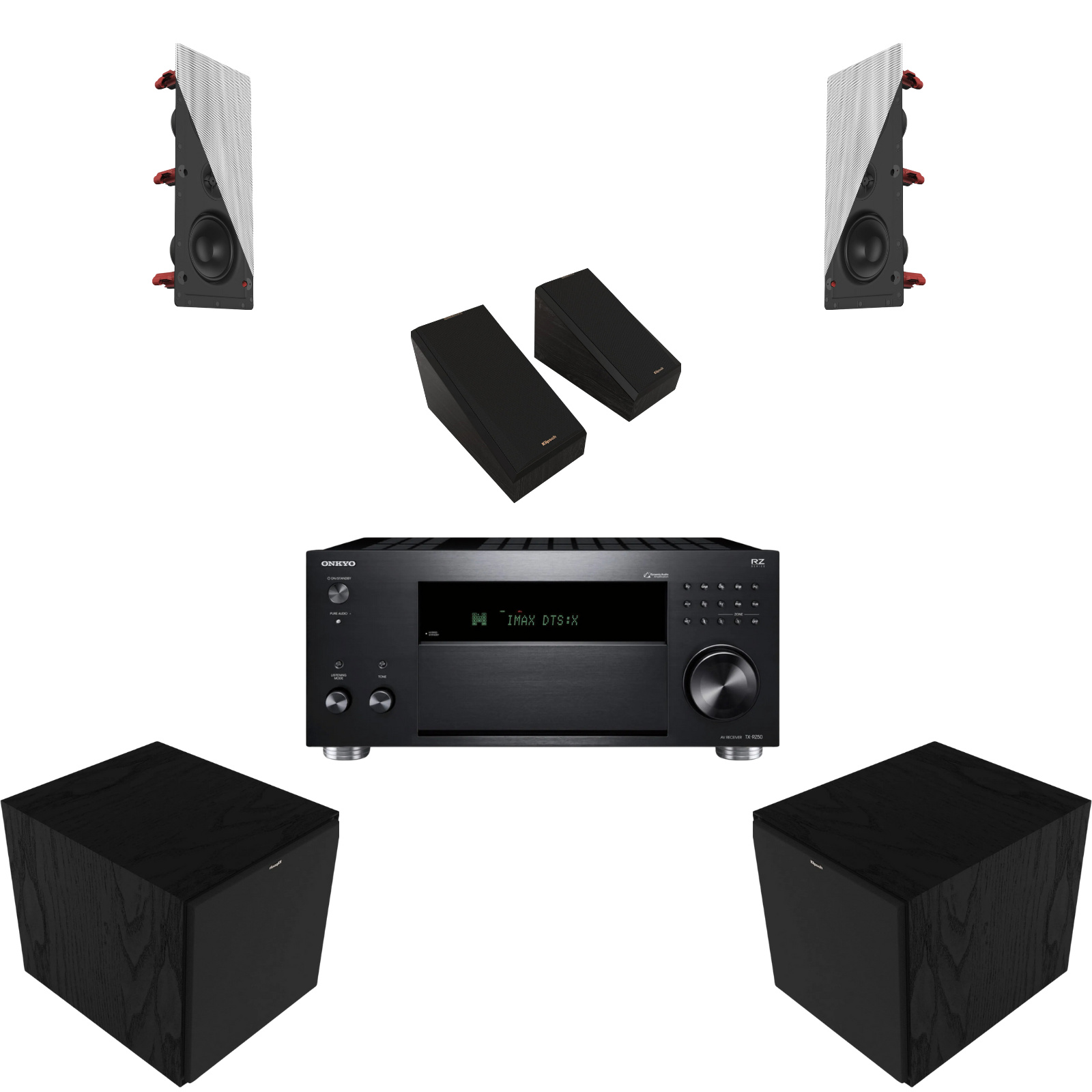 Kit Home Theater Premium Onkyo e Klipsch Receiver TX-RZ50, RP-500SA II, R-121SW e DS-250W para Som Envolvente