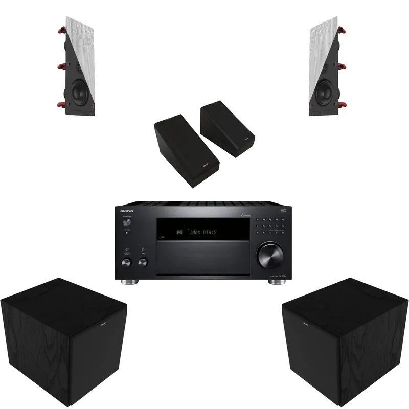 Kit Home Theater Premium Onkyo e Klipsch Receiver TX-RZ50, RP-500SA II, R-121SW e DS-250W para Som Envolvente