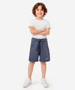 short de moletom infantil cós com elástico azul 1
