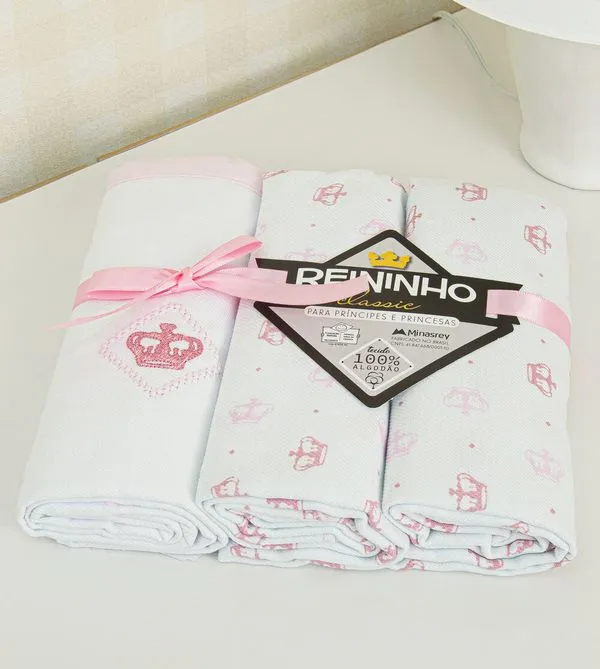 Kit Cueiros Reininho Classic com 3 Unidades Rosa