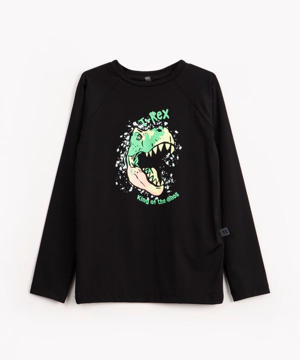 camiseta de malha infantil dinossauro manga longa proteção uv+ preto 10