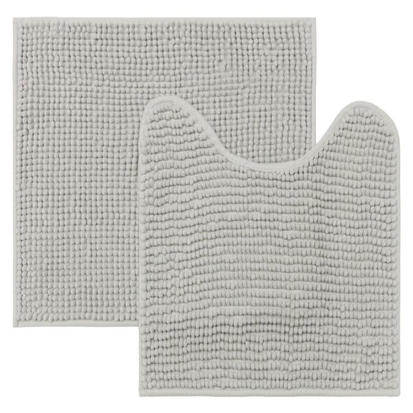 Jogo 2 Tapetes Chenille 60X40/50X40Cm Cinza Claro Uzoo