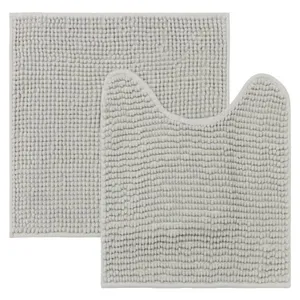 Jogo 2 Tapetes Chenille 60X40/50X40Cm Cinza Claro Uzoo
