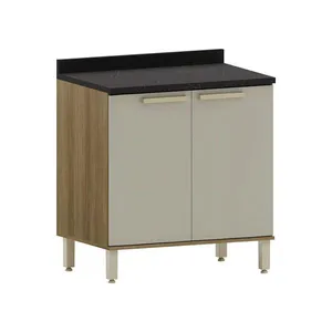 Balcão De Cozinha Com Tampo 80cm 2 Portas Isis Luciane Móvei Avelã/mocca Laca
