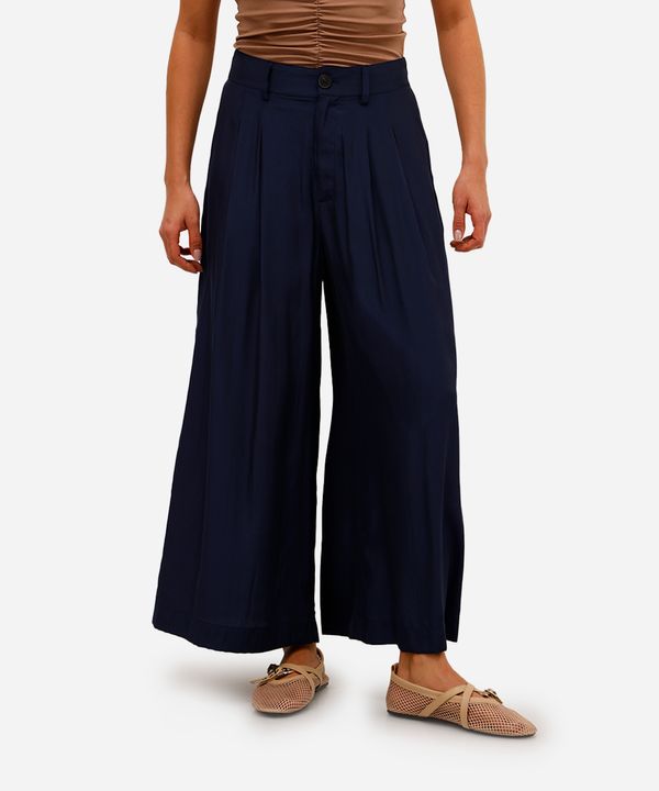 calça wide leg feminina de alfaiataria azul 46