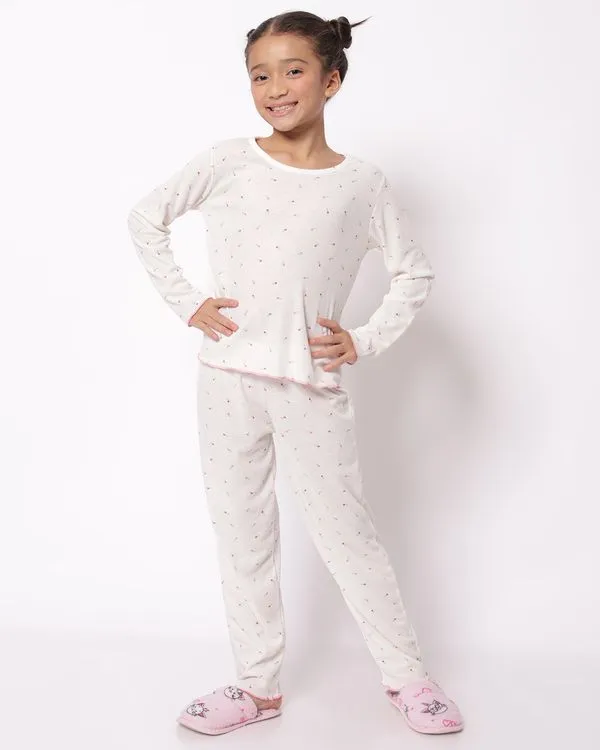 Pijama Infantil Longo Ribana Frufru Floral Off White 6
