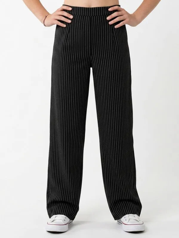 Calça Wide Leg Risca de Giz Juvenil Para Menina- PRETO 10