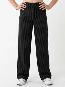 Calça Wide Leg Risca de Giz Juvenil Para Menina- PRETO 12