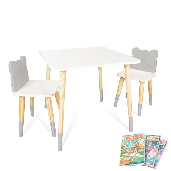 Kit Mesa e 2 Cadeiras Infantil Urso G Cinza