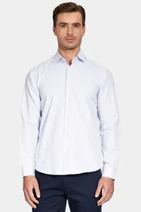 Camisa Manga Longa Regular Micro Xadrez Mix Branco Com Azul Claro - XXG
