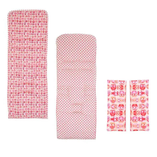 Kit de Acessórios para Passeio - Almofada Estampada e 2 Protetores de Cinto Dupla Face - Coruja - KaBaby