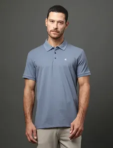 Polo Masculina Básica Smooth Cotton Calvin Klein - Cinza Azulado Polo Masculina Básica Smooth Cotton Calvin Klein Cinza Azulado m