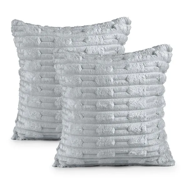 Kit 2 Capas de Almofada Polar Manta Ultrasoft com Ziper Decorativa Sofá Sala Quarto Cinza Platina