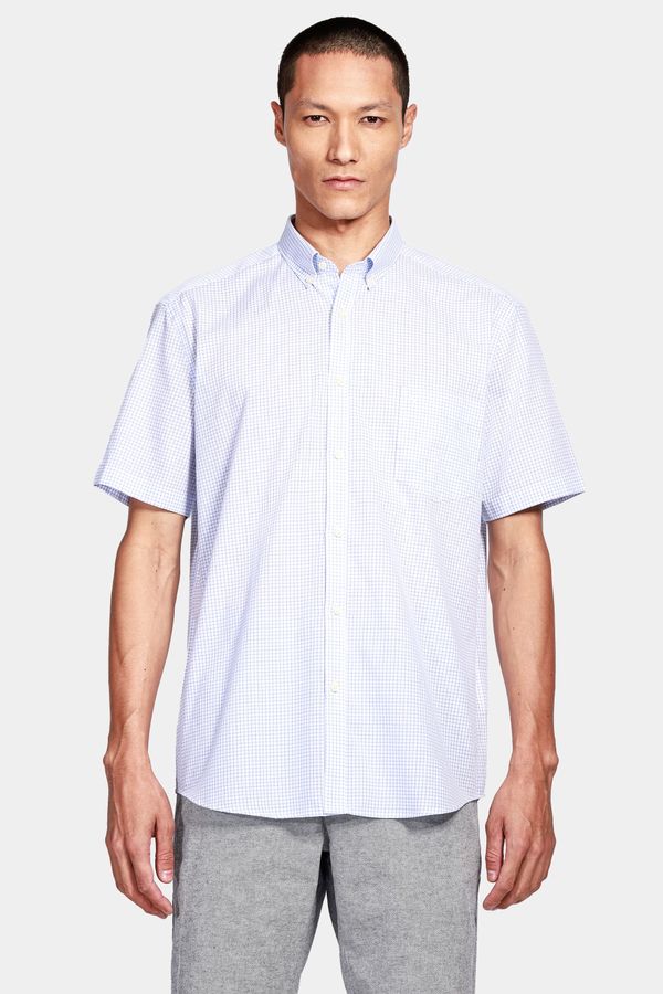 Camisa Manga Curta Regular Button-Down Com Bolso Branco Com Azul - P