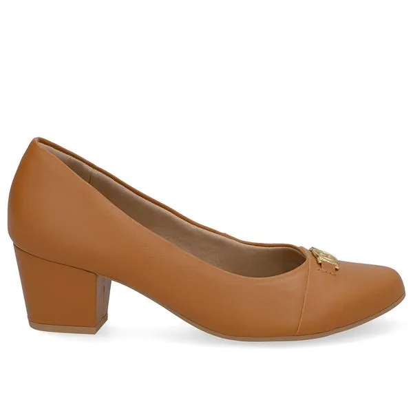 Scarpin Marrom Couro Salto Baixo Bloco 42
