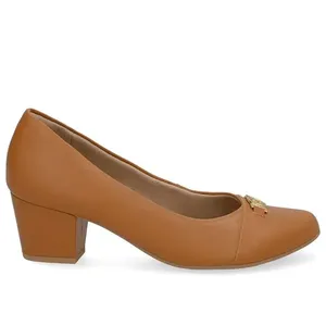 Scarpin Marrom Couro Salto Baixo Bloco 42