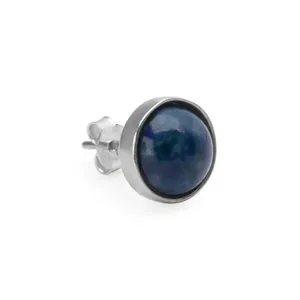 Brinco Sink Prata 925 e Pedra Natural Lapis Lazulli Azul Escuro Prata Único