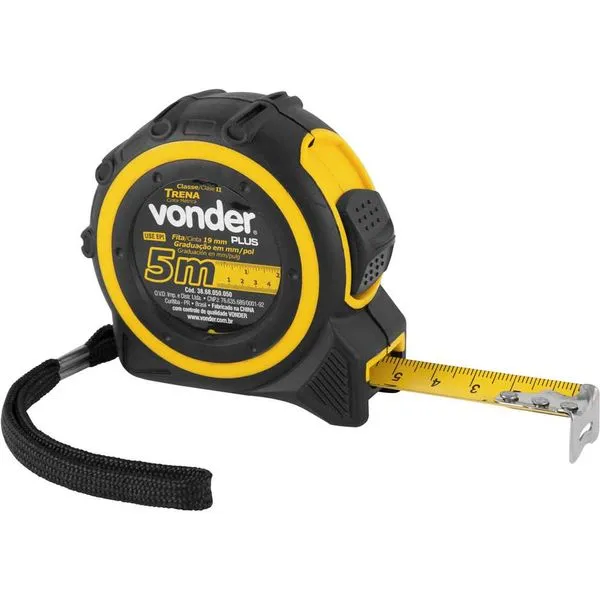 Trena 5mx19mm mm/pol. Fita de Aço Caixa Plástica Emborrachada VONDER PLUS