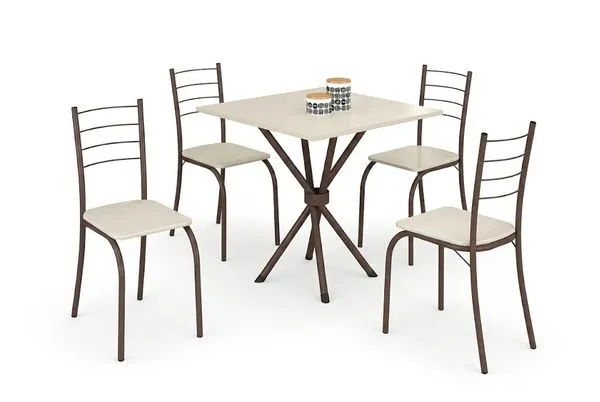 Mesa Gardena com 4 Cadeiras Creme Marrom Corten - Teixeira