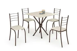 Mesa Gardena com 4 Cadeiras Creme Marrom Corten - Teixeira