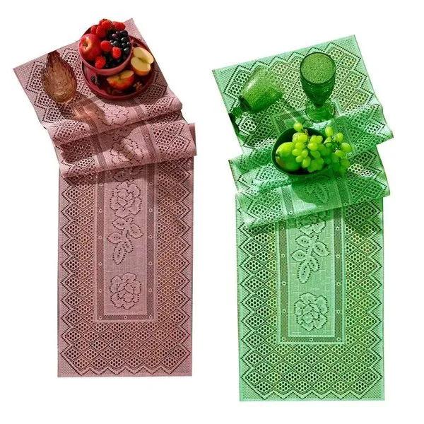 Trilho para Mesa Renda Color 100% Poliéster 40CM X 150CM 2 Peças Rose e Pistache com Tema Floral Interlar Trilho para Mesa Renda Color 100% Poliéster 40CM X 150CM 2 Peças Rose e Pistache Interlar