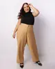 Calça Plus Size Feminina Reta Com Bolsos Bege G1