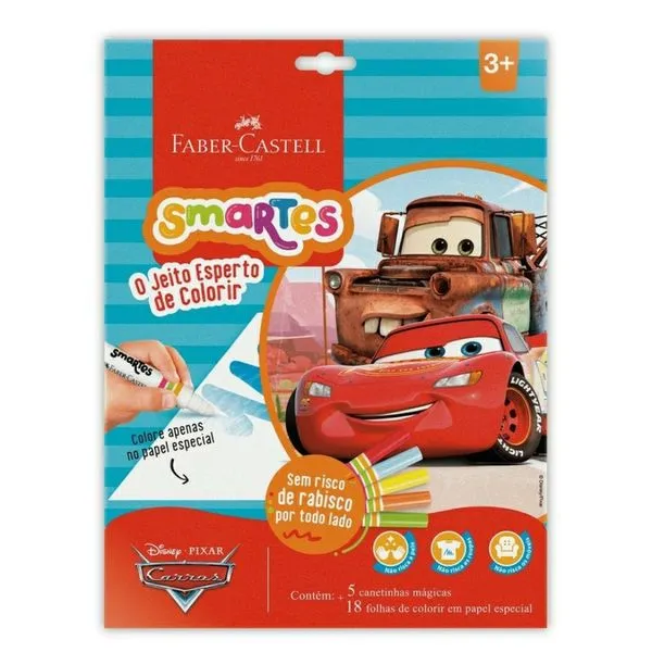 Livro Infantil Para Colorir Faber Castell Smartes Carros 5 Canetinhas Mágicas