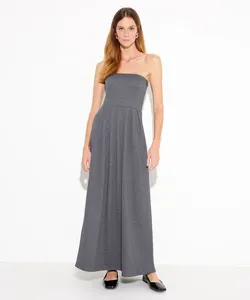 vestido de algodão texturizado sem alça mindset cinza M