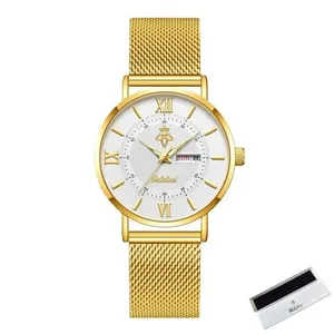 Relógio de Pulso Feminino de Quartzo Multifuncional Luxo Analógico e Digital Pulseira Aço Inox Branco Sanda Relógio Feminino de Quartzo Multifuncional Luxo Analógico e Digital Aço Inox Branco Sanda