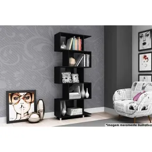 Estante De Livros Esm209 C/ 5 Nichos Preto - Movelbento