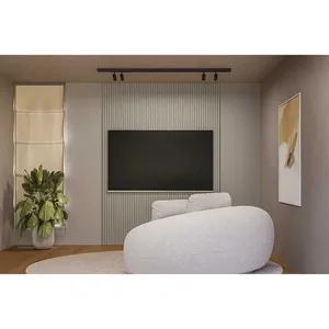 Painel Home p/ TV até 75 Pol Modular 1.8 Ripado 180x250cm Gris Fosco - Linea Brasil