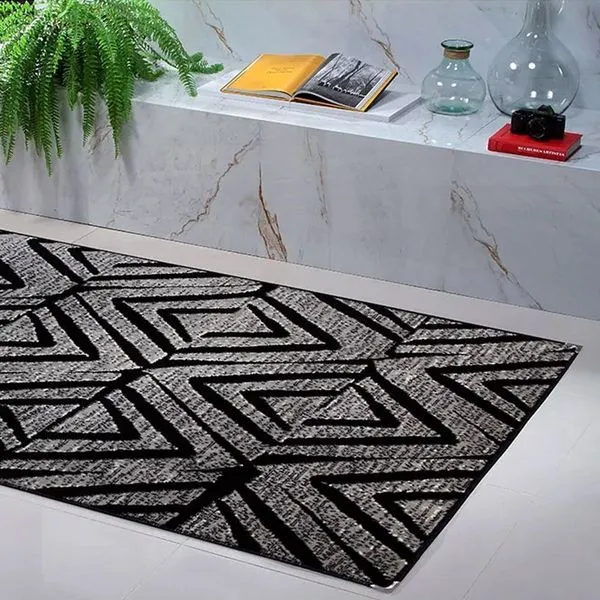 Tapete Andino A-120 Sala Escritório Antiderrapante Preto Titulos 1,5m X 2m