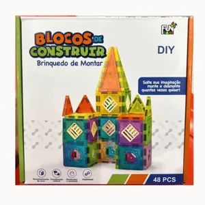 Blocos de Construção Magnéticos PD-711013-15 com 48 Peças Coloridas para Crianças Fun Game Blocos de Construção Magnéticos PD-711013-15 48 Peças Fun Game