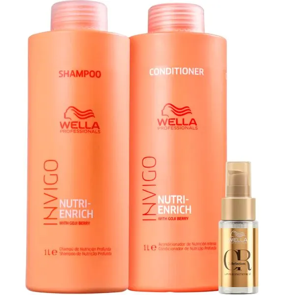 Kit Wella Nutri Enrich Shampoo 1L + Condicionador 1L + Óleo Capilar Oil Smoothening 30ml